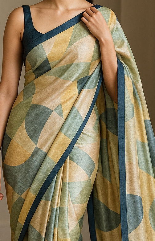 Hand-Printed Pure Tussar Silk Saree FH127