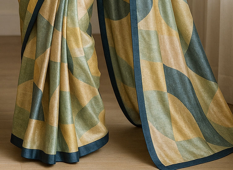 Hand-Printed Pure Tussar Silk Saree FH127