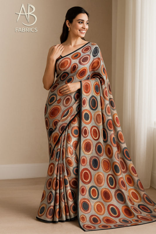 Hand-Printed Pure Tussar Silk Saree FH124