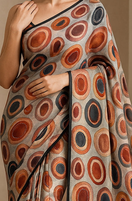 Hand-Printed Pure Tussar Silk Saree FH124