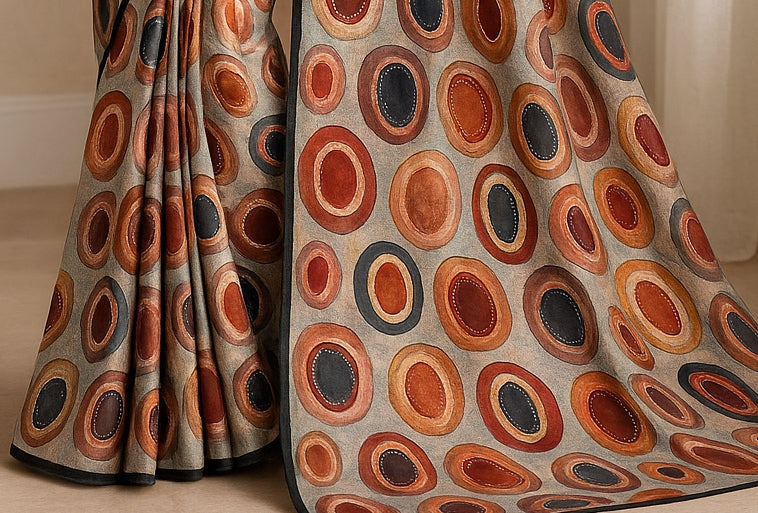 Hand-Printed Pure Tussar Silk Saree FH124
