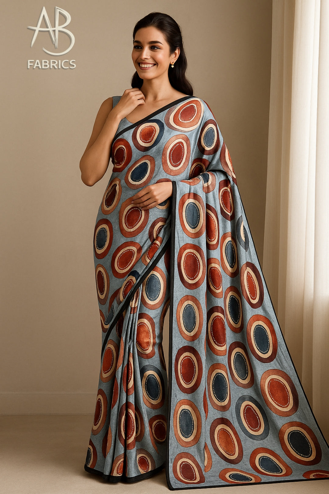 Hand-Printed Pure Tussar Silk Saree FH123
