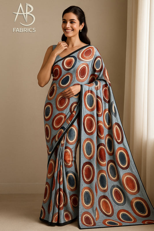 Hand-Printed Pure Tussar Silk Saree FH123