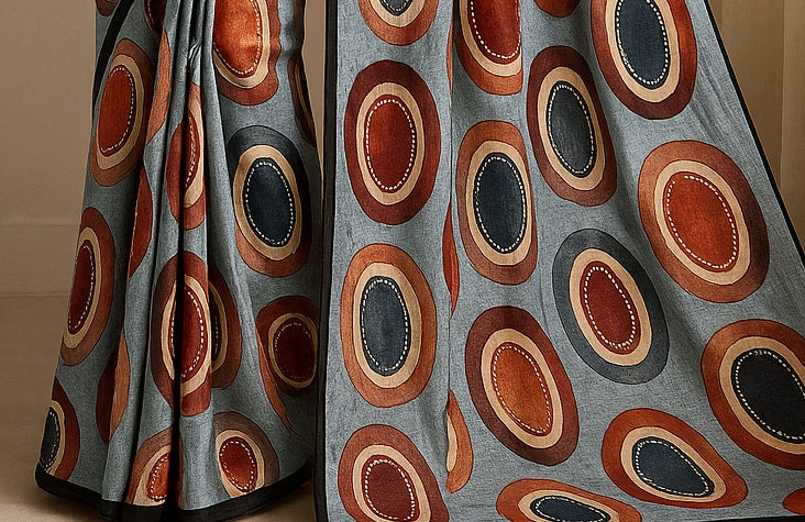 Hand-Printed Pure Tussar Silk Saree FH123