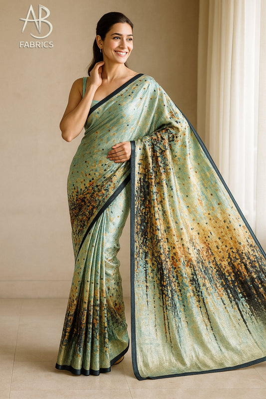 Hand-Printed Pure Tussar Silk Saree FH133