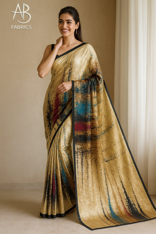 Hand-Printed Pure Tussar Silk Saree FH129