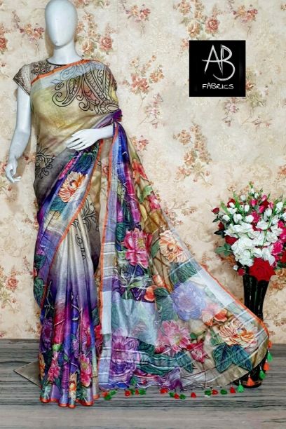 Digital Printed Linen Saree DPL18