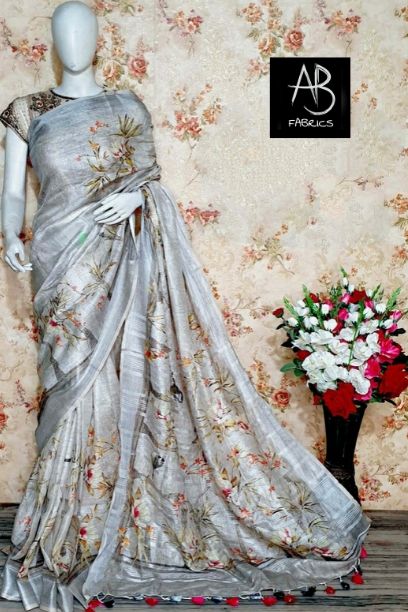 Digital Printed Linen Saree DPL19