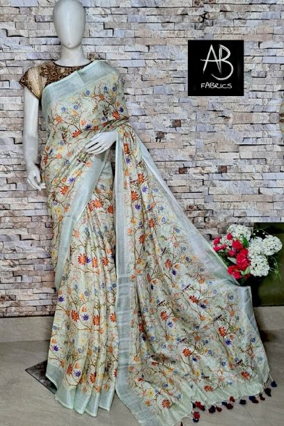 Digital Printed Linen Saree DPL02