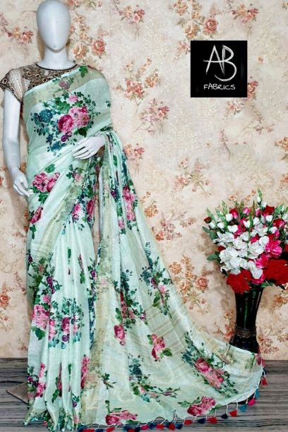 Digital Printed Linen Saree DPL20