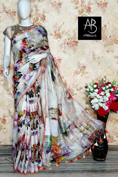 Digital Printed Linen Saree DPL21
