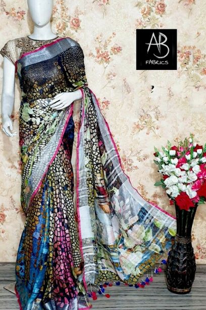 Digital Printed Linen Saree DPL22