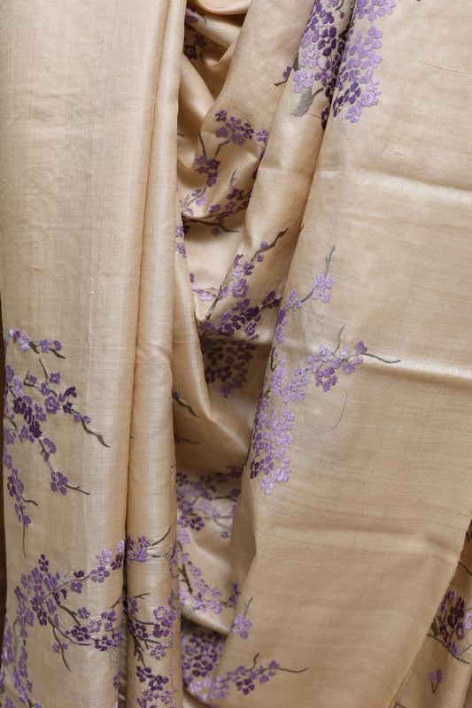 Bhagalpuri Pure Tussar Silk Saree With Beautiful Embroidery Work Saree BSE01