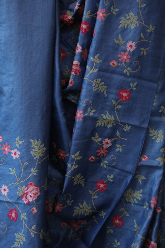 Bhagalpuri Pure Tussar Silk Saree With Beautiful Embroidery Work Saree BSE10
