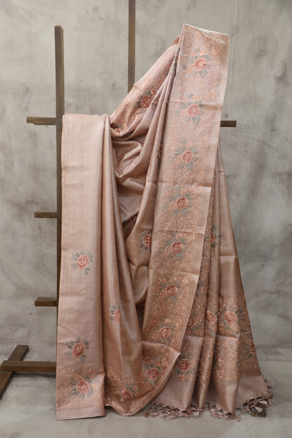 Bhagalpuri Pure Tussar Silk Saree With Beautiful Embroidery Work Saree BSE32