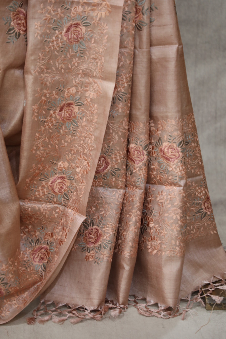 Bhagalpuri Pure Tussar Silk Saree With Beautiful Embroidery Work Saree BSE32