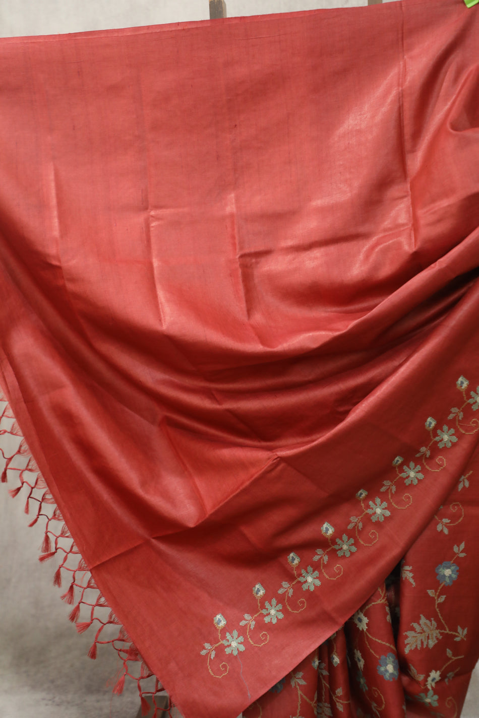 Bhagalpuri Pure Tussar Silk Saree With Beautiful Embroidery Work Saree BSE17
