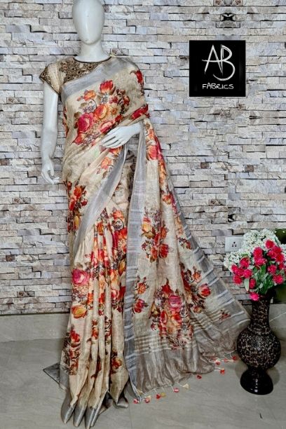 Digital Printed Linen Saree DPL04