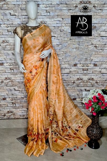 Digital Printed Linen Saree DPL06