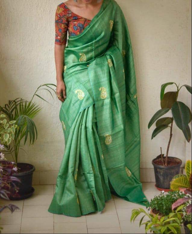 Pure Tussar Silk Saree With Beautiful Embroidery Work Saree TSE82