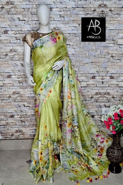 Digital Printed Linen Saree DPL09