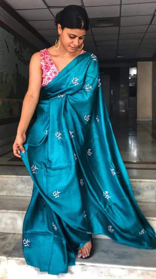 Pure Tussar Silk Saree With Beautiful Embroidery Work Saree TSE88