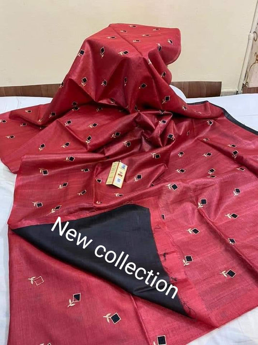 Pure Tussar Silk Saree With Beautiful Embroidery Work TSE01