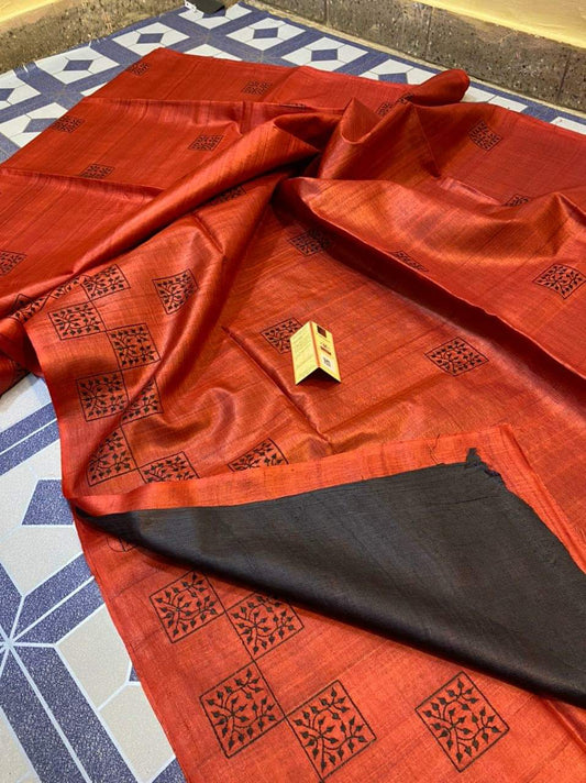 Pure Tussar Silk Saree With Beautiful Embroidery Work TSE03