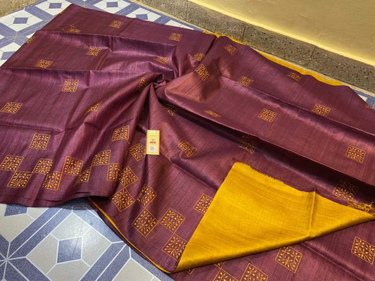 Pure Tussar Silk Saree With Beautiful Embroidery Work TSE04