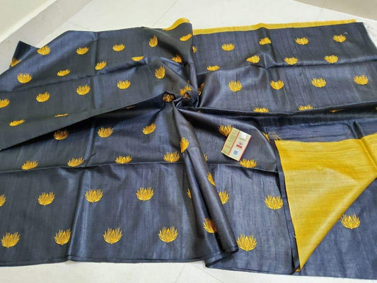 Pure Tussar Silk Saree With Beautiful Embroidery Work TSE13