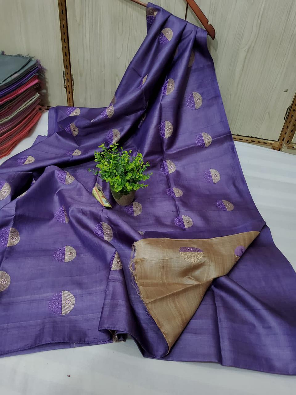 Pure Tussar Silk Saree With Beautiful Embroidery Work Saree TSE109
