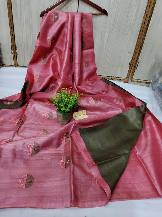 Pure Tussar Silk Saree With Beautiful Embroidery Work Saree TSE115
