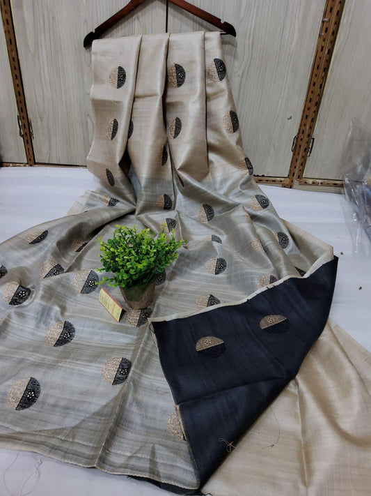 Pure Tussar Silk Saree With Beautiful Embroidery Work Saree TSE112