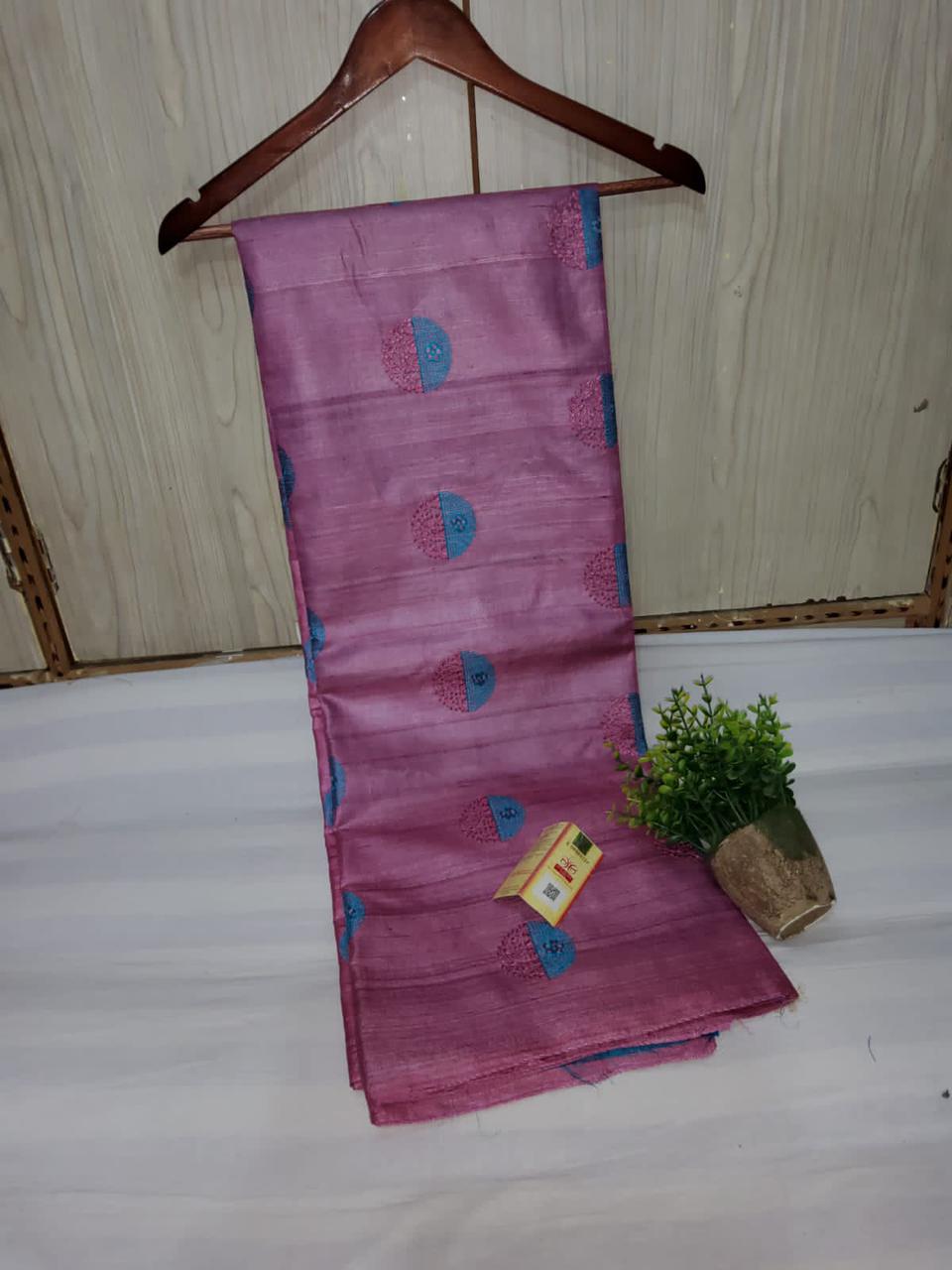 Pure Tussar Silk Saree With Beautiful Embroidery Work Saree TSE116