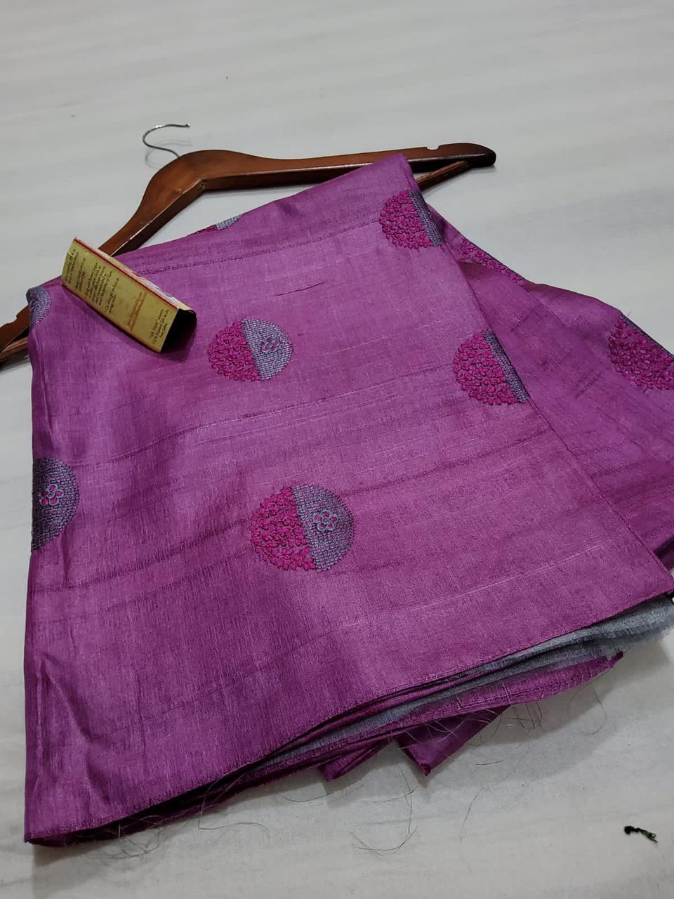 Pure Tussar Silk Saree With Beautiful Embroidery Work Saree TSE113
