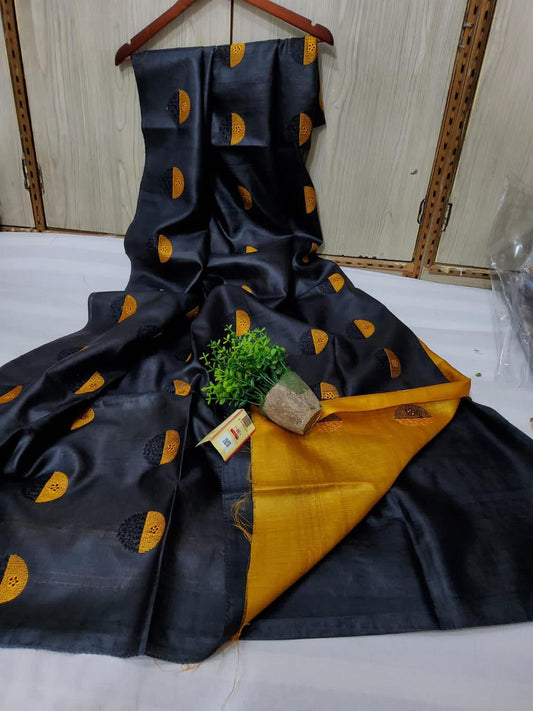 Pure Tussar Silk Saree With Beautiful Embroidery Work Saree TSE117