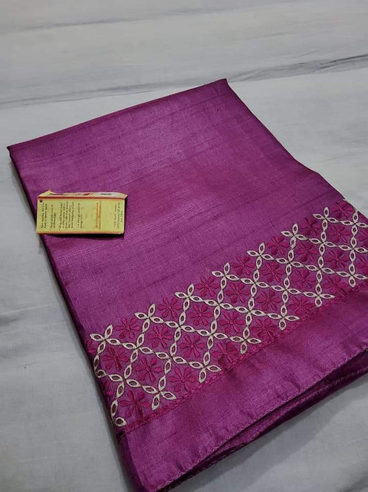 Pure Tussar Silk Saree With Beautiful Embroidery Work Saree TSE40