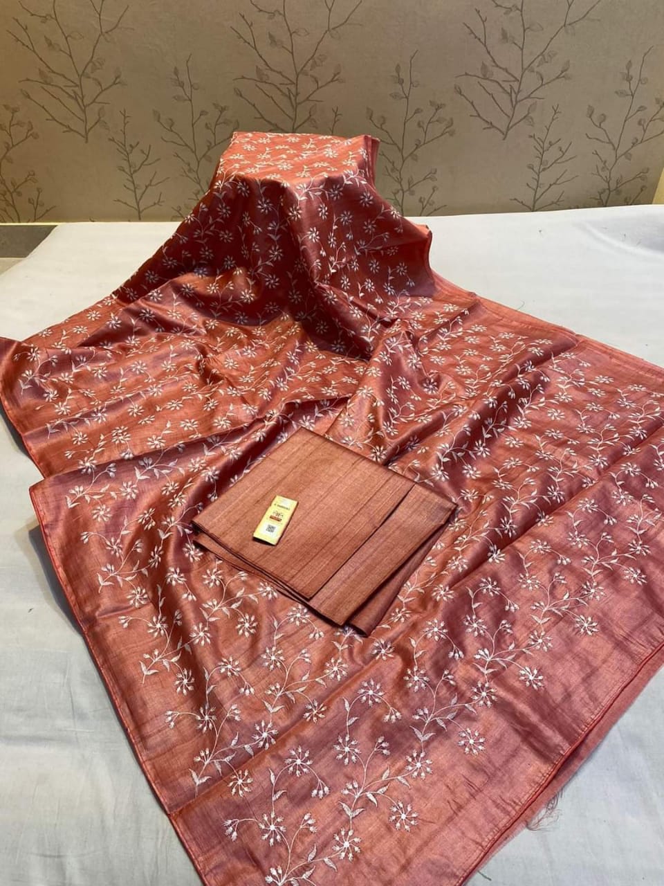 Pure Tussar Silk Saree With Beautiful Embroidery Work Saree TSE39