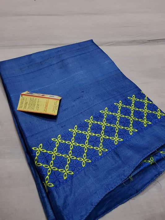 Pure Tussar Silk Saree With Beautiful Embroidery Work Saree TSE41