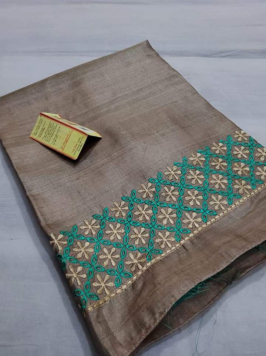 Pure Tussar Silk Saree With Beautiful Embroidery Work Saree TSE42