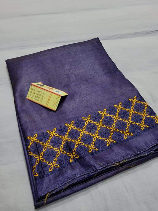 Pure Tussar Silk Saree With Beautiful Embroidery Work Saree TSE43
