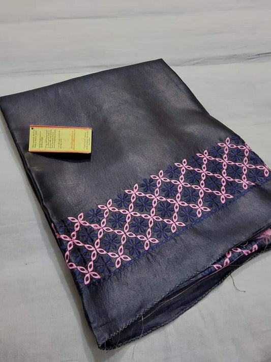 Pure Tussar Silk Saree With Beautiful Embroidery Work Saree TSE44
