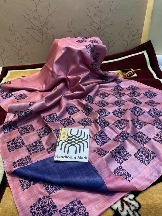 Pure Tussar Silk Saree With Beautiful Embroidery Work TSE33