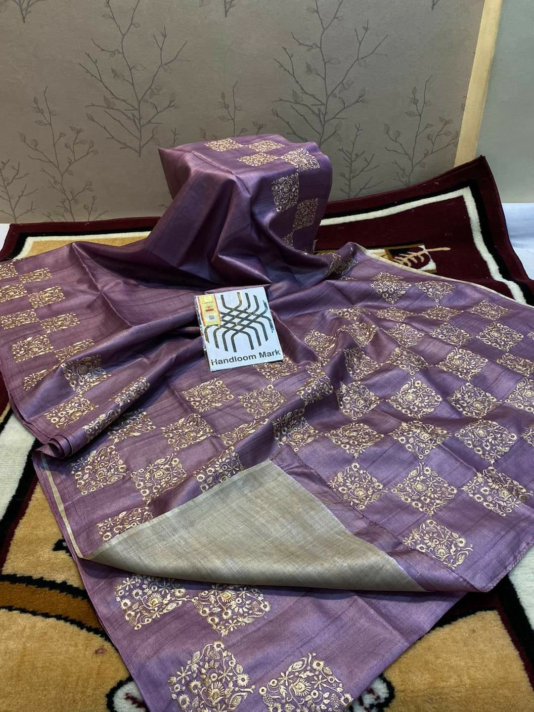 Pure Tussar Silk Saree With Beautiful Embroidery Work TSE32