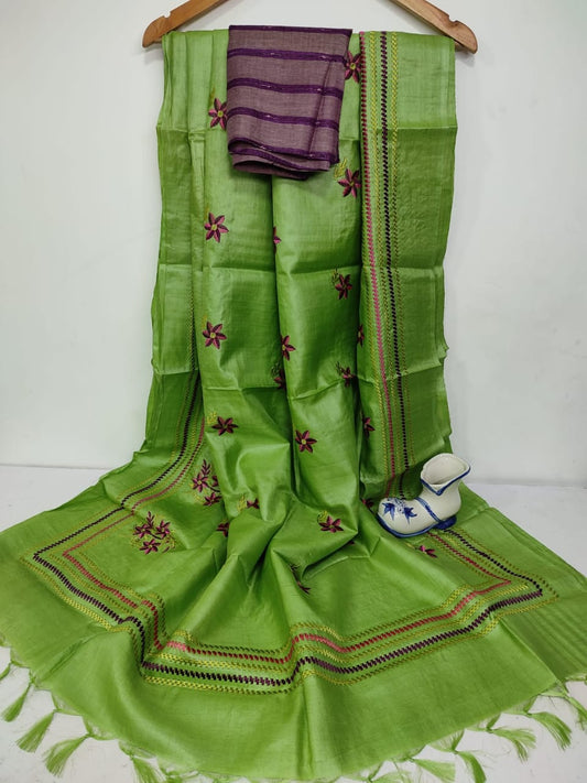 Pure Tussar Silk Saree With Beautiful Embroidery Work Saree TSE102