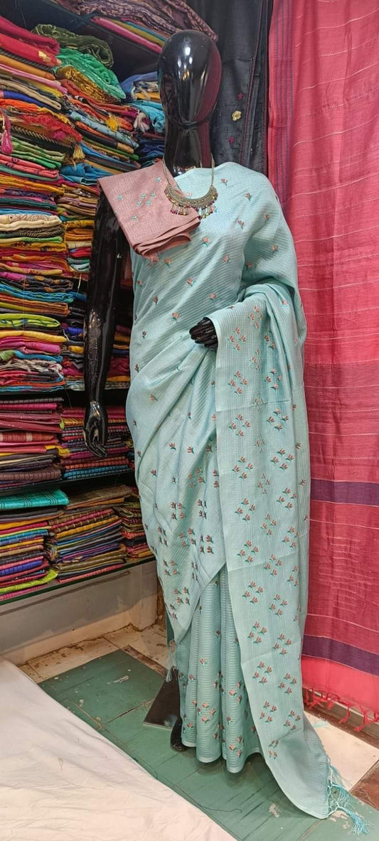 Katan Silk Saree With Beautiful Embroidery Work KSB03