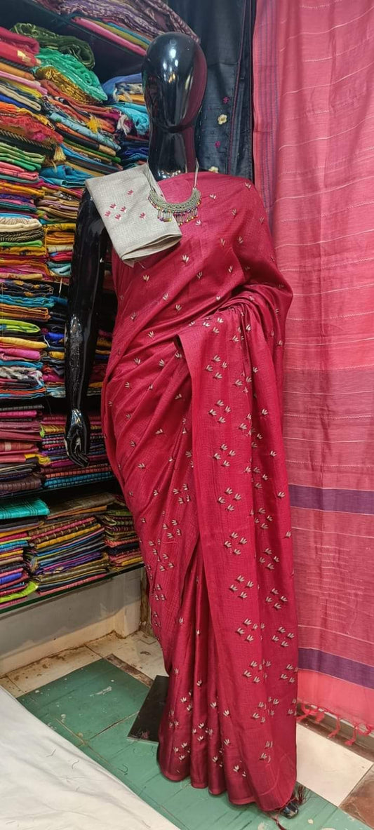 Katan Silk Saree With Beautiful Embroidery Work Saree KSB10