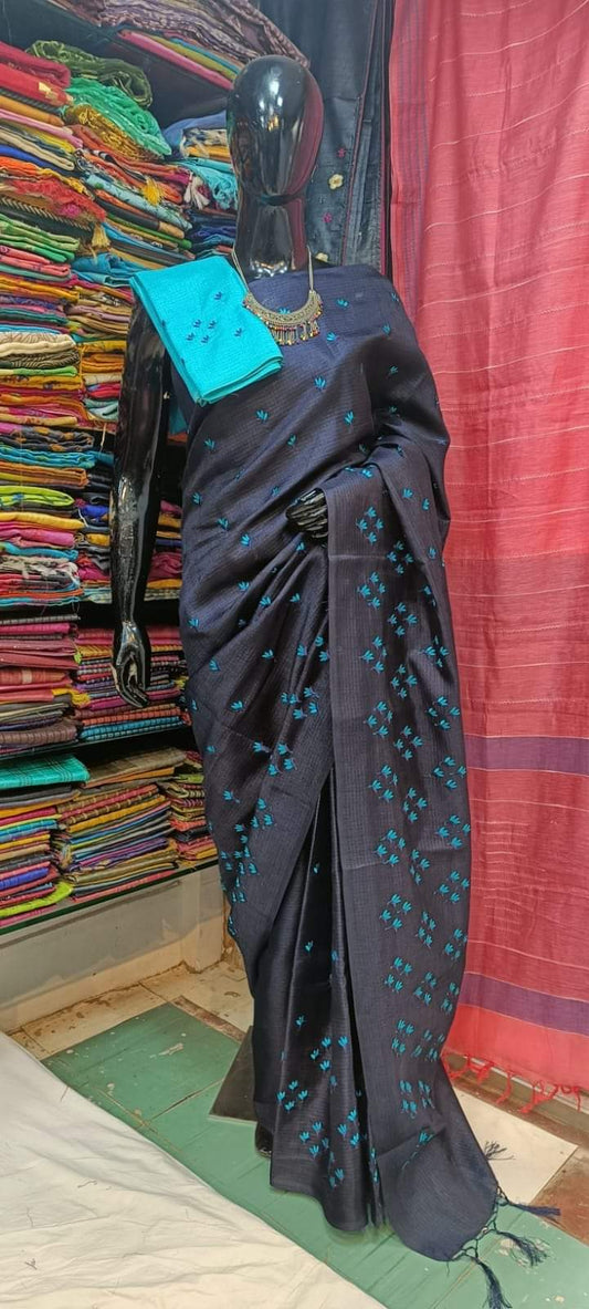Katan Silk Saree With Beautiful Embroidery Work Saree KSB13