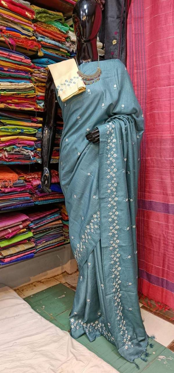 Katan Silk Saree With Beautiful Embroidery Work Saree KSB18