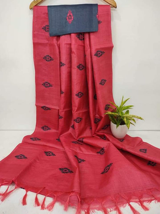 Pure Tussar Silk Saree With Beautiful Embroidery Work Saree TSE69